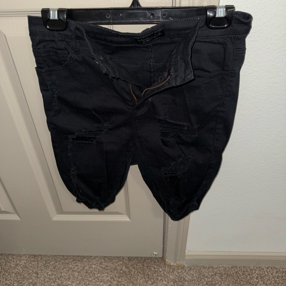 Black Distressed Denim Shorts